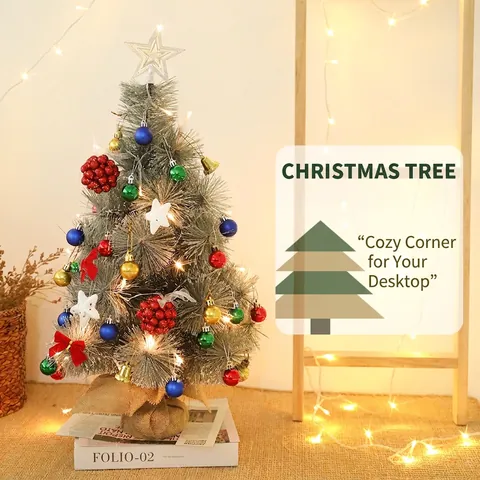 Mini Künstlicher Weihnachtsbaum Mit LED Lichtern Kiefer Ornamente Jute Basis Tischdeko Feiertagsdekor