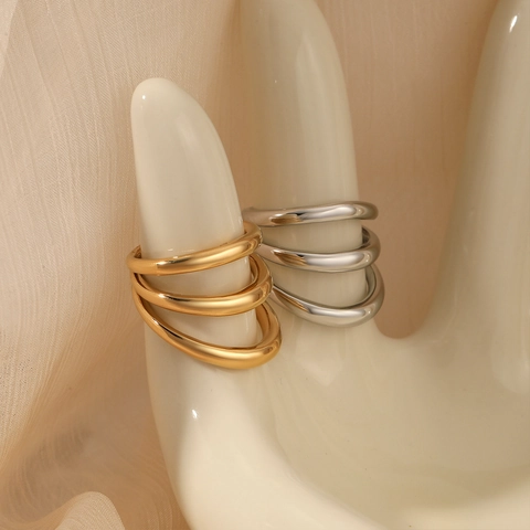 Anello A Fascia Geometrica Multistrato In Acciaio Inossidabile 316 Lucidato Impermeabile Gioielli Minimalisti Per Donna