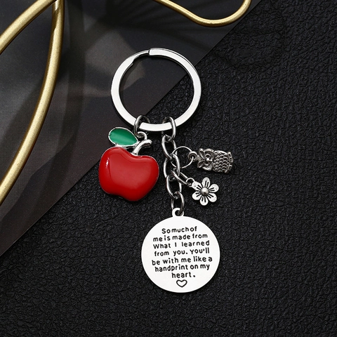 Portachiavi Insegnante in Acciaio Inossidabile Con Ciondolo Mela Rossa Gufo Fiore Regalo di Compleanno Commemorativo