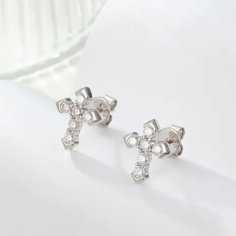 925 Sterling Silver Cross Stud Earrings For Women Zirconia Inlaid Gold Silver Plated Elegant Simple Fashion Jewelry Gift