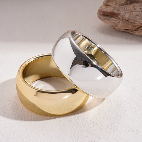 Bracciale Rigido Largo Lucido Plastica Placcata Metallico Minimalista Geometrico Rotondo Gioielli Di Moda