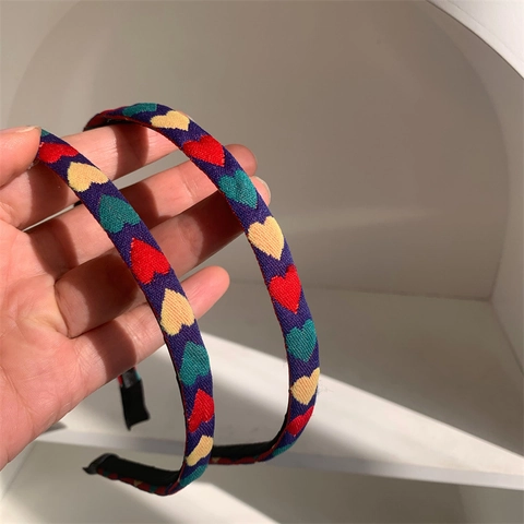 Bandeau En Tissu À Motifs De Cœurs Colorés Style Français Doux Serre-Tête Pour Lavage Du Visage Quotidien Femmes Filles