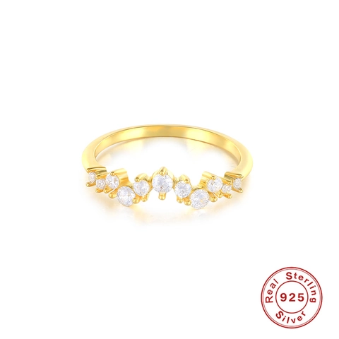 Anello a Onda Irregolare in Argento Sterling 925 Placcato Oro Con Intarsio in Zirconia Anello Geometrico Minimalista per Donna Gioielli