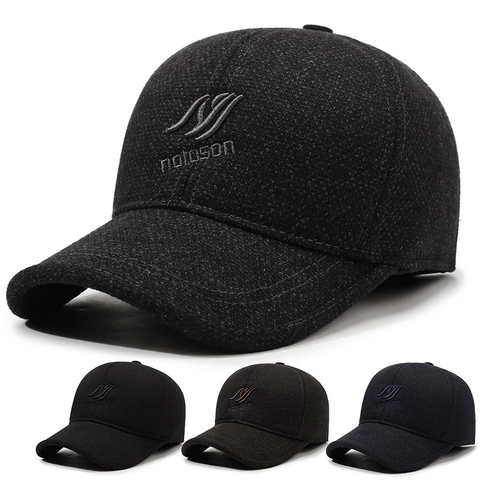 Men Winter Baseball Cap With Foldable Ear Flaps Thickened Woolen Warm Windproof Outdoor Sports Hiking Adjustable Hat