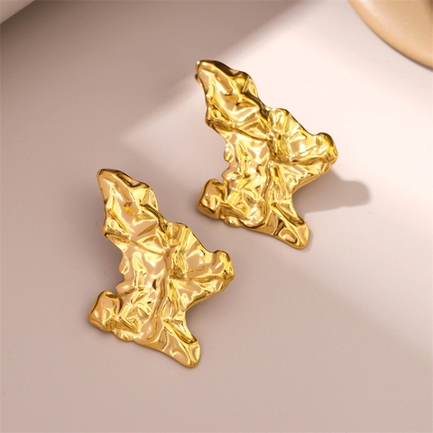 Boucles D'oreilles En Acier Inoxydable Géométrique Irrégulière Texture De Lave Minimaliste Bijoux De Niche Pour Femmes