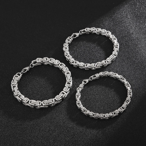 Ketting En Armband Byzantijnse Schakel Roestvrij Staal Punk Hip Hop Dikke Vierkante Schakel Voor Mannen Zilver Kleur