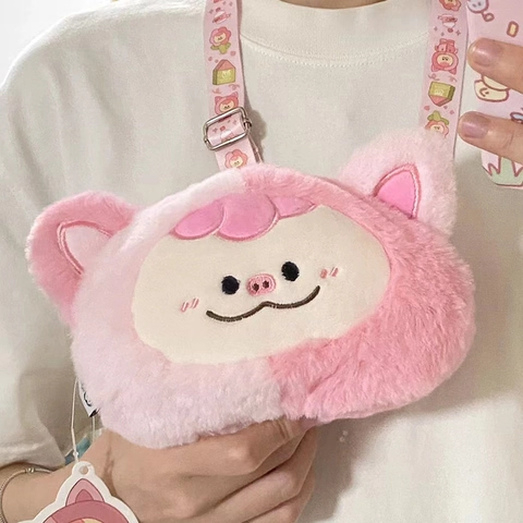 Borsa a Tracolla in Peluche a Forma di Mostro Portamonete a Cartone Animato Custodia per Auricolari Con Tracolla Regolabile per Donna