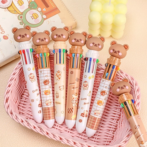 Stylo Bille Rétractable Ours Dessin Animé Multicolore Plastique Outil Écriture Mignon Pour Étudiants École