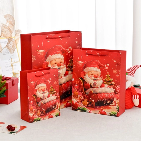 Sacchetti Regalo Di Natale Carta Di Cartone Rossa Bianca Portatili Con Manici In Corda Motivi Babbo Natale Renna Imballaggio Per Feste