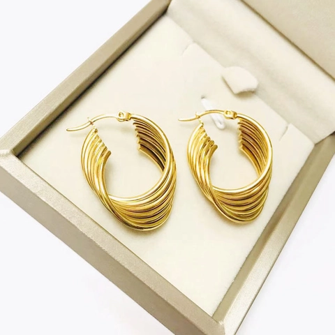 Pendientes de Aro de Acero Inoxidable con Torsión de Onda de Agua Geométricos Chapados en Oro Plata para Mujer