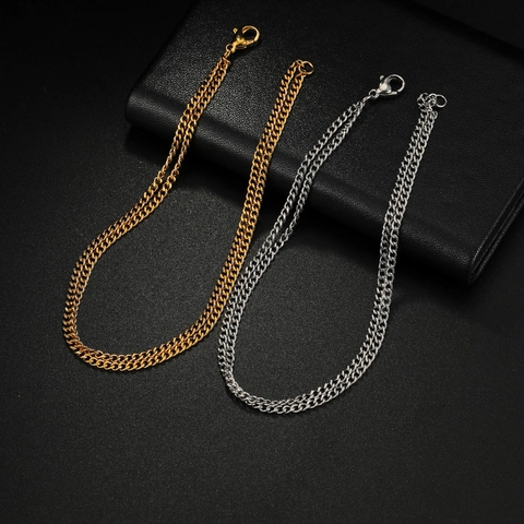 Zweilagiges Edelstahl Kettenglied Armband Für Damen Minimalistisches Geometrisches Poliertes Ins Stil Schmuck Zubehör
