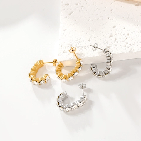 Pendientes De Aro En Forma De C Para Mujer Acero Inoxidable 316 Circonita Incrustada Chapado En Oro 18K Joyería