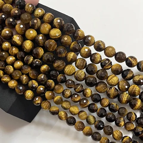 Facettierte Natürliche Gelbe Tigerauge Lose Perlen Polierte Runde Steine Für DIY Schmuckherstellung Halsketten Armbänder