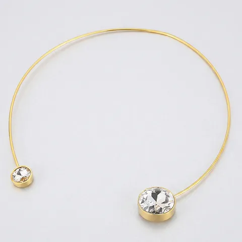 Roestvrijstalen Open Choker Ketting Met Grote Zirkonia Kristal Minimalistische Nachtclub Sieraden Voor Dames