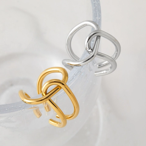 Geometrischer Überkreuzter Offener Ring Edelstahl PVD Vergoldet Verstellbar Minimalistisch Modeschmuck Für Damen