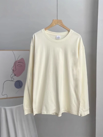 T-Shirt Da Donna A Maniche Lunghe In Puro Cotone Pettinato Girocollo Vestibilità Ampia Casual Minimalista Tinta Unita Top Alla Moda