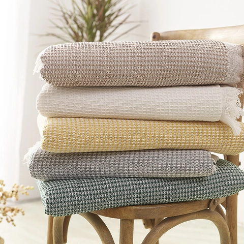 Waffle Texture Sofa Cover Polyester Cotton Throw Blanket With Tassels Universal Couch Protector Modern Home Decor