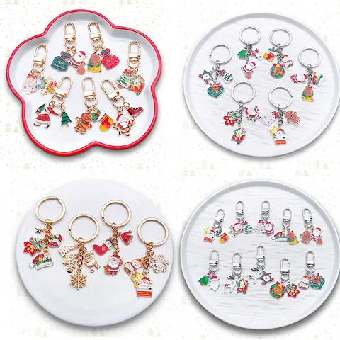 Llaveros De Esmalte De Navidad Aleación De Zinc Papá Noel Reno Muñeco De Nieve Árbol Dijes Regalo De Vacaciones Accesorios De Bolso