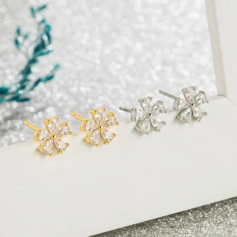 Bloemen Oorknopjes Met Zirkonia Inlay En 925 Sterling Zilveren Oorbel Post Minimalistisch Elegant Voor Dames