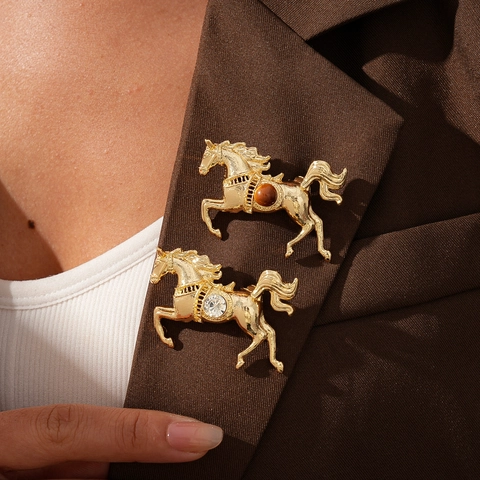 Spilla A Forma Di Cavallo Lega Strass Resina Forma Animale Vintage Moda Accessori Per Risvolto Da Donna