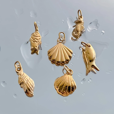 14K Gold Plated Stainless Steel Ocean Series Pendants DIY Jewelry Making Seahorse Dolphin Starfish Anchor Charms For Women