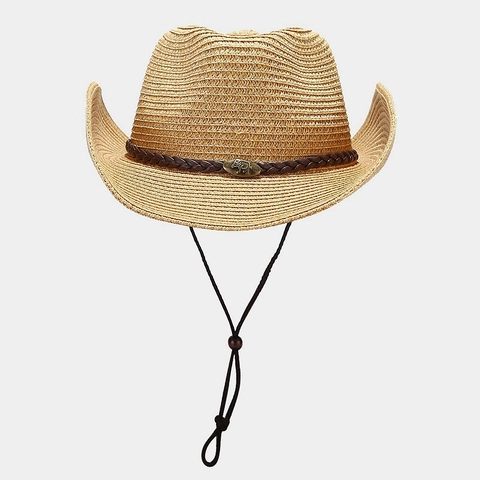 Western Cowboy Hat Wide Brim Breathable Paper Straw Sun Protection Outdoor Beach Travel With Adjustable Wind Rope Unisex