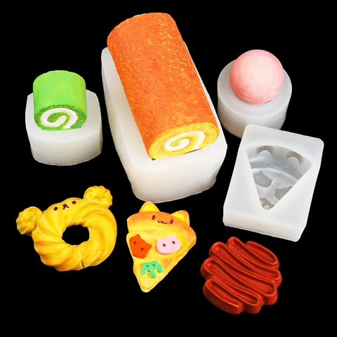 Siliconen DIY Vorm Zwitserse Rol Beer Donut Pizza Vorm Flexibel Dessert Squishy Speelgoed Handgemaakte Gereedschappen