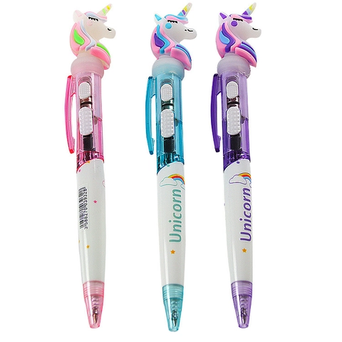 Penna A Sfera Luminosa A LED Unicorno Retrattile Cancelleria Per Cartoni Animati Plastica Inchiostro Blu Regalo Scuola