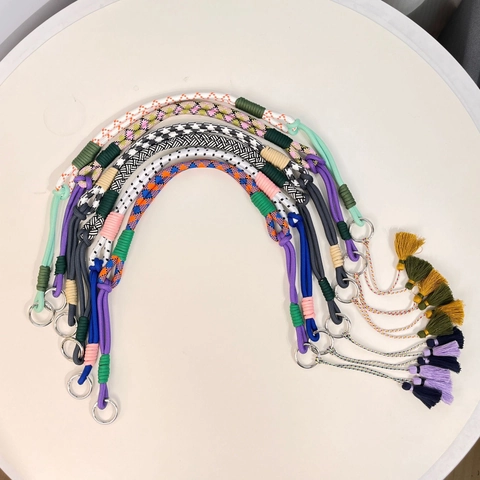Woven Bag Strap Nylon Polyester Shoulder Replacement Belt With Metal Rings Tassels Contrast Color For Crossbody Handbag