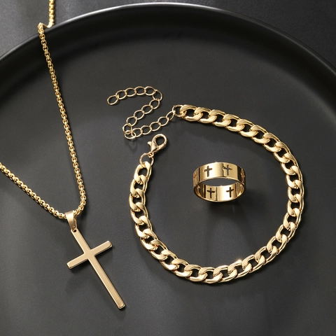 Kruis Hanger Ketting Cuban Armband Ring Legering Sieraden Voor Heren Dames Hip Hop Punk Stijl