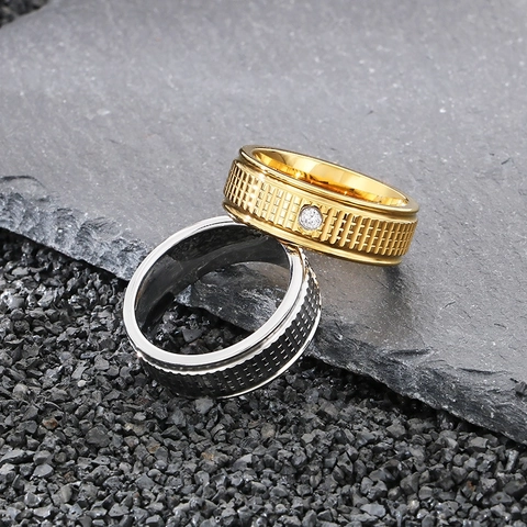 Anillo De Acero Inoxidable Textura De Cuadrícula Con Circón Único Estilo Hip Hop Punk Para Hombres Unisex Joyería Moda Ornamento De Mano