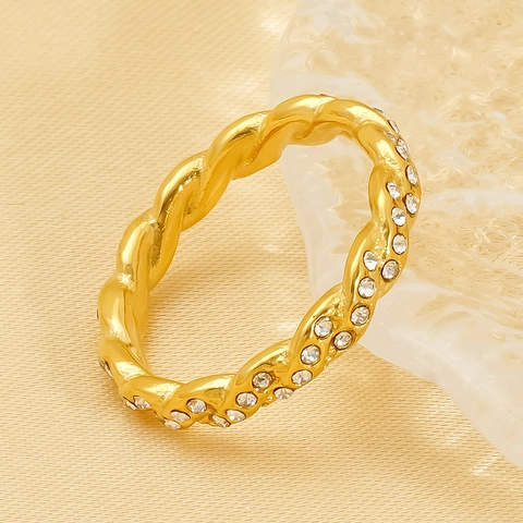 Anillos De Oro Para Mujer Chapados En Oro De 18K Acero Inoxidable Diamantes Abeja Geométrico Cuerda Trenzada Joyería INS