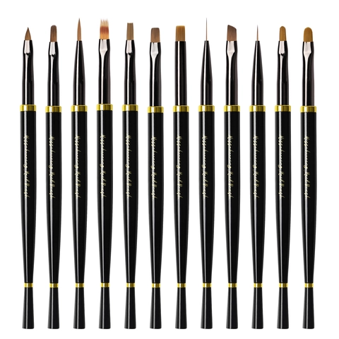 Professionele Nagelkunst Penselen Voor UV Gel Lak Schilderen Tekenen Liner Ombre Snijwerk Manicure Tool Zwart Glanzend Handvat PBT Nylon Borstelharen