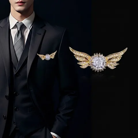Spilla da Bavero in Lega di Zinco Minimalista con Ali d'Angelo Strass Lucidi Spille di Lusso Leggere Accessori Decorativi da Uomo Donna