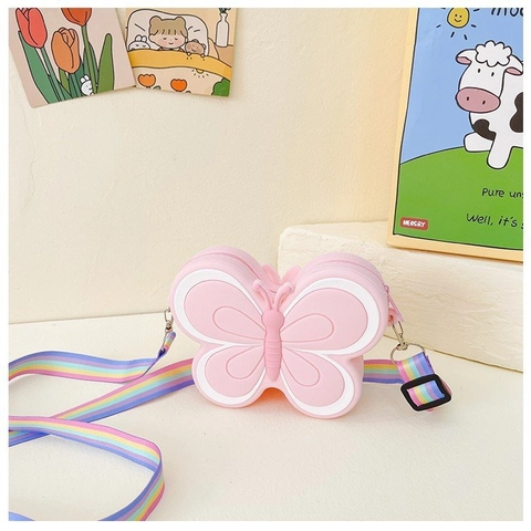 Butterfly Silicone Crossbody Bag Rainbow Strap Waterproof Shoulder Purse For Kids Girls Cute Coin Storage Gift