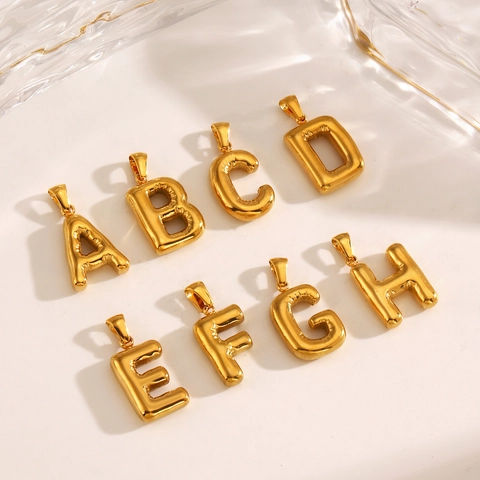 Puffy Anfangsbuchstabe Anhänger Edelstahl Vakuum Vergoldet Blase Ballon Design Alphabet Charme Für Frauen