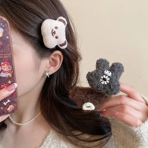 Pince À Cheveux Ours En Peluche Forme Animale Douce Accessoire De Côté Pour Femmes Filles Coiffe Kawaii À La Mode