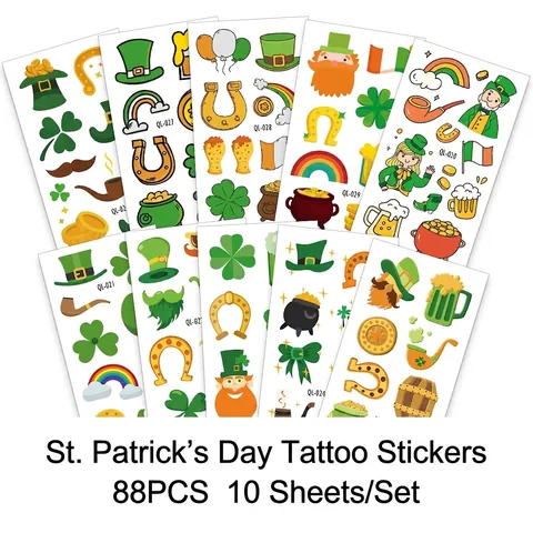 St Patrick's Day Temporäre Tattoos Kleeblatt Leprechaun Hut Wasserdicht Transferpapier Irische Party Gesicht Körper Aufkleber