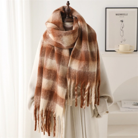 Sciarpa A Quadri Invernale Imitazione Cashmere Ispessita Calda Lunga Scialle Con Nappine Moda Per Donna Uomo