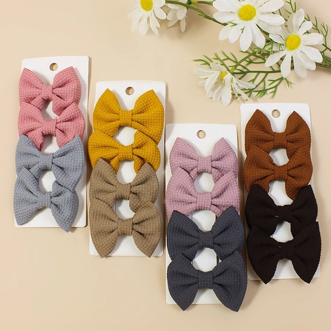 Handmade Waffle Texture Bow Hair Clips Polyester Ribbon Alligator Clips Sweet Hair Accessories For Girls Children Kids