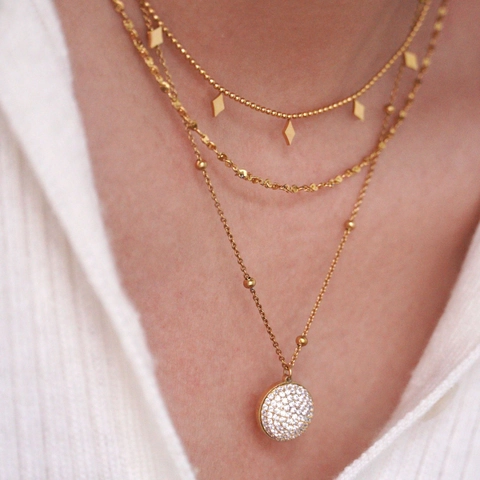 Ins Moda Collana a Strati in Acciaio Inossidabile Placcato Oro 14K Ciondolo con Strass Collane Nappa Gioielli Geometrici da Donna