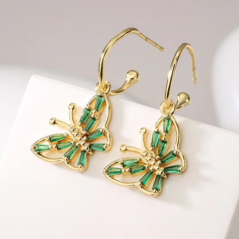 Vlinder Hanger Oorbellen Koper 18K Verguld Zirkoon Elegante Franse Stijl Mode Sieraden Voor Dames