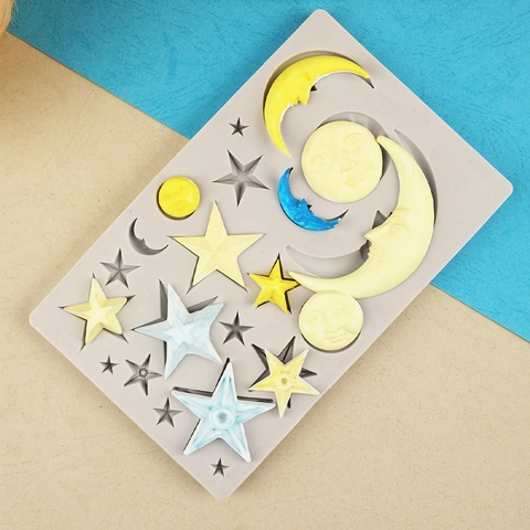 Silicone Star And Moon Human Face Cake Mold For Chocolate Fondant Sugarcraft Resin Clay DIY Baking Decorative Tool
