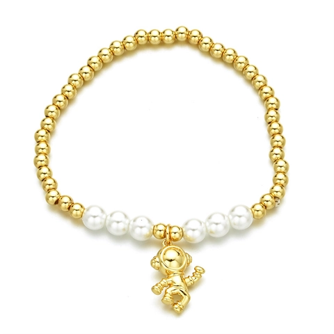 Copper Beaded Bracelet Artificial Pearl Zirconia Astronaut Whale Tail Mushroom Heart Charm Bracelet For Women Fashion Jewelry