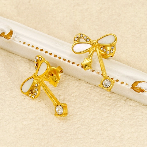 Orecchini A Pendente Fiocco In Acciaio Inossidabile Placcato Oro 18K Con Conchiglia E Zircone Stella Per Donna Gioielli Eleganti
