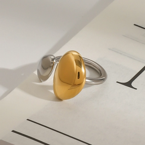 Anillo Abierto Irregular de Acero Inoxidable Bicolor Chapado en Oro 18k Mezcla de Oro y Plata Joyería Minimalista Mujer