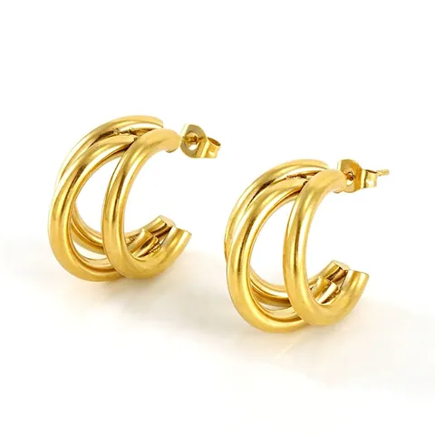 Triple Layer Hoop Earrings 18K Gold Plated Stainless Steel Geometric Irregular Ins Style Jewelry For Women