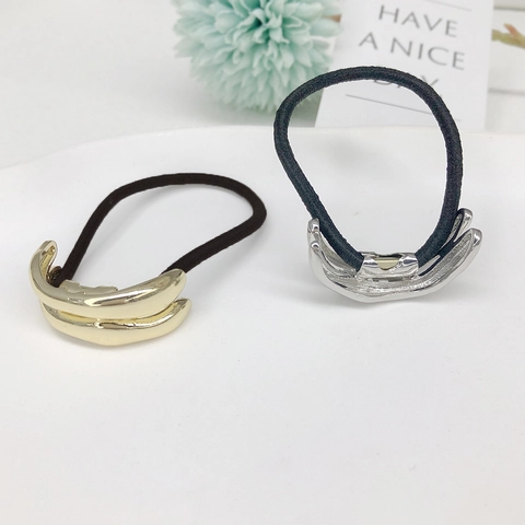 Minimalist Alloy Metal Hair Ties U-Shaped Geometric Ponytail Holder Elastic Band Hair Hook For Women Gold Silver Tone