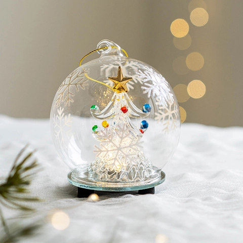 LED Lighted Glass Angel Christmas Ornaments Desktop Hanging Decoration Nordic Style Warm Light Clear Glass Figurines