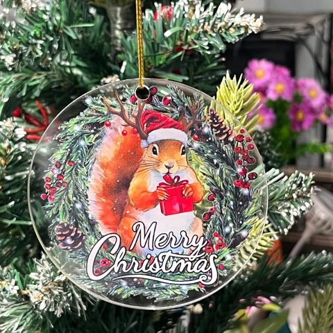 Christmas Tree Ornament Acrylic Flat Hanging Decor Xmas Animal Cartoon Pattern Holiday Party Car Mirror Charm